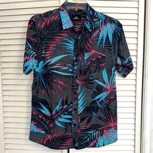 O'Neill Vibrant Leaf Print Shirt - Black, Pink, Blue - L Standard Fit